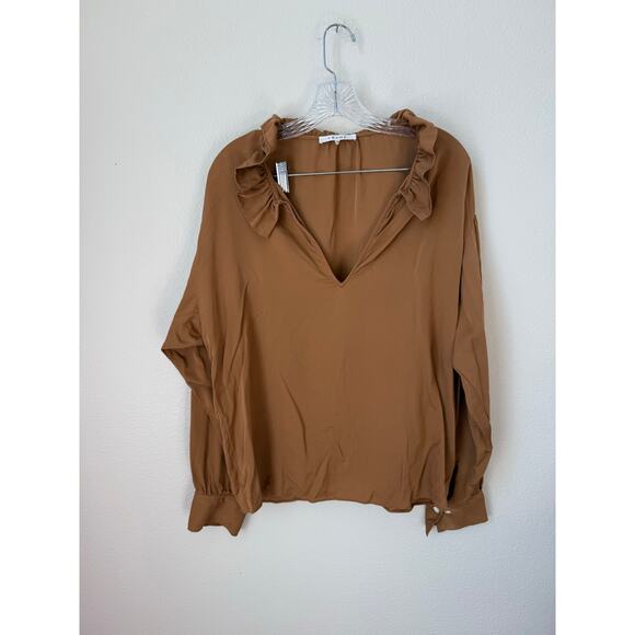 Frame 100% Silk Ruffle V Neck Blouse Size XL - Picture 2 of 8